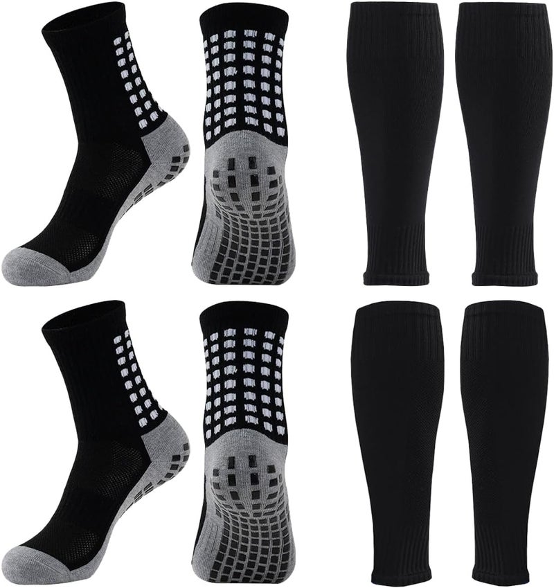 BUKEORE 2 Set Anti-Slip Grip Soccer Socks with Shin Guard Sleeves, Sports Athletic Socks for Men Women - Image 1